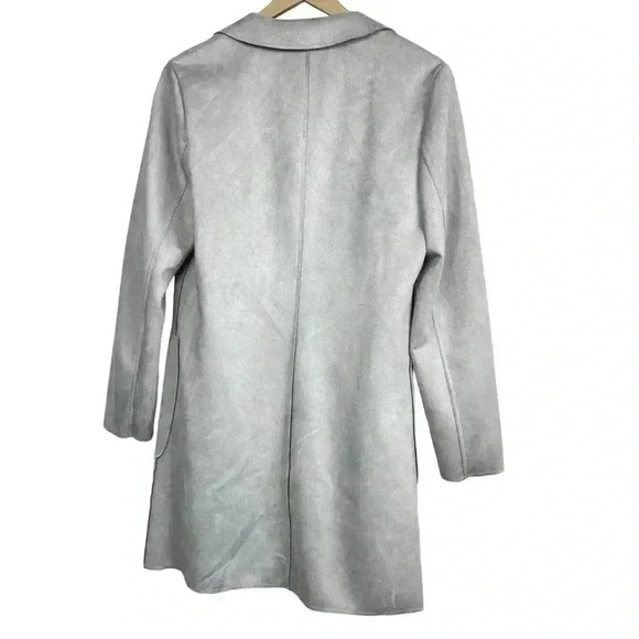 Magaschoni Suede Faux Leather Trench Coat Jacket | Size Medium - Picture 2 of 5